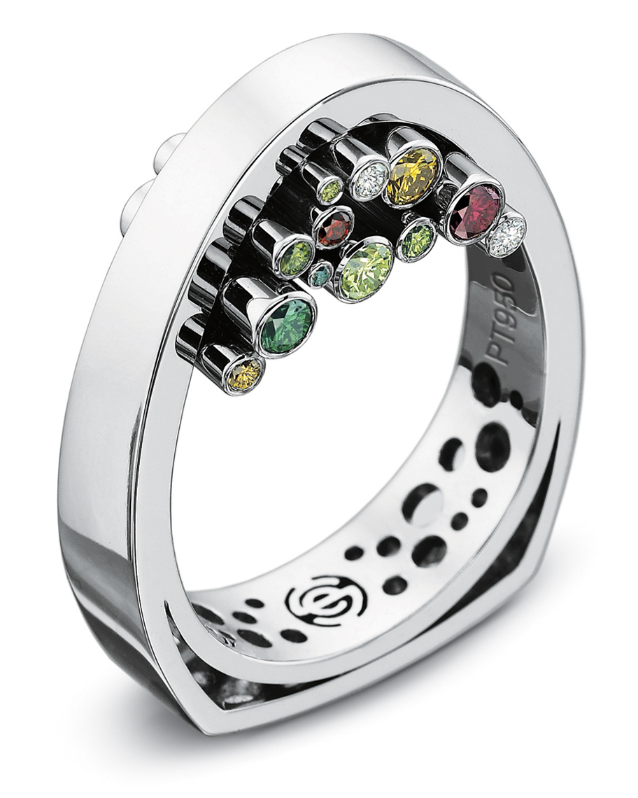 Platinum and colored stone ring-015